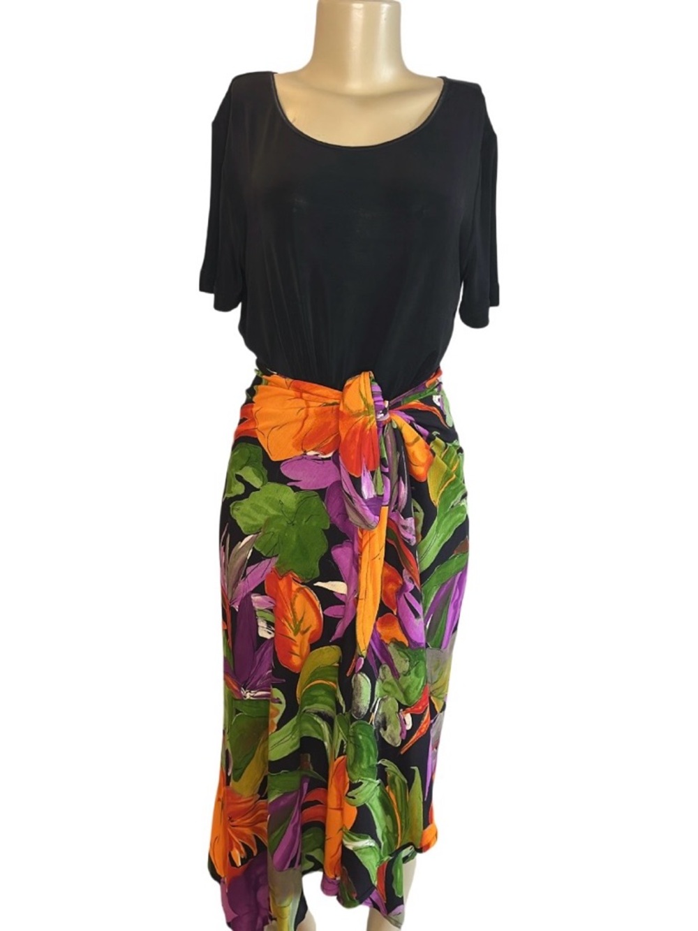Vintage 80s Carole Little Dresses Floral Wrap Dress